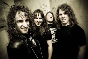 Australian rock band Airbourne pose backstage at the Astoria in London, England on November 27 2008. Left to right are Ryan O'Keeffe, Joel O'Keeffe, David Roads and Justin Street. (Photo by Nigel Crane/Redferns)